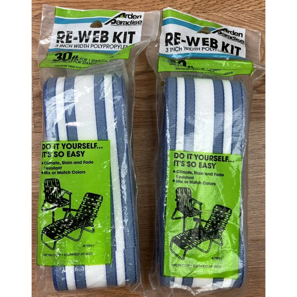 2 Packages Arden Paradise Re-Web Kits Blue/White Stripe 30ft, 3